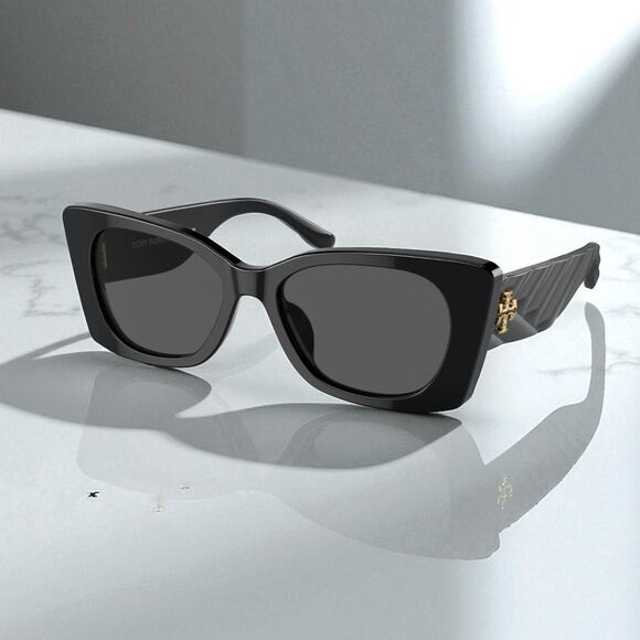 NEW Tory Burch Kira Quilted Geometric Sunglasses Black Gold — TY7189U - Picture 11 of 14